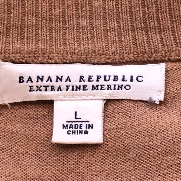 Banana Republic Extra Merino Wool Sz L Women's Sweater Faux Wrap Ruffle Camel - Picture 7 of 9